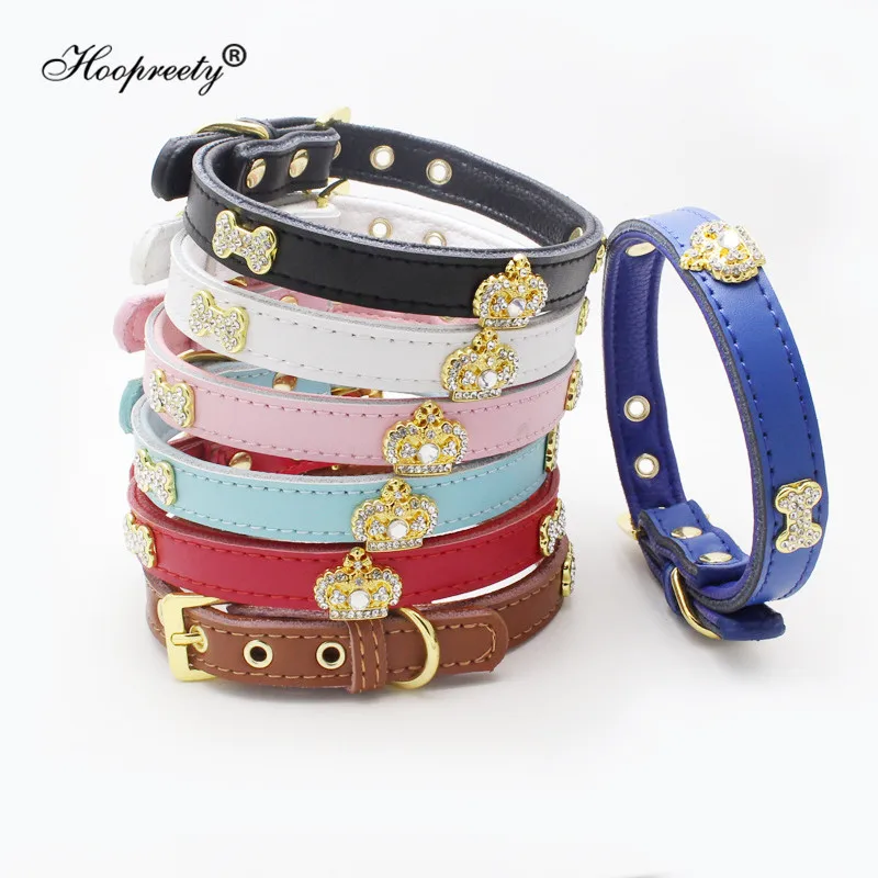 Ошейник для собак из натуральной кожи золотистый ошейник в форме кости и короны