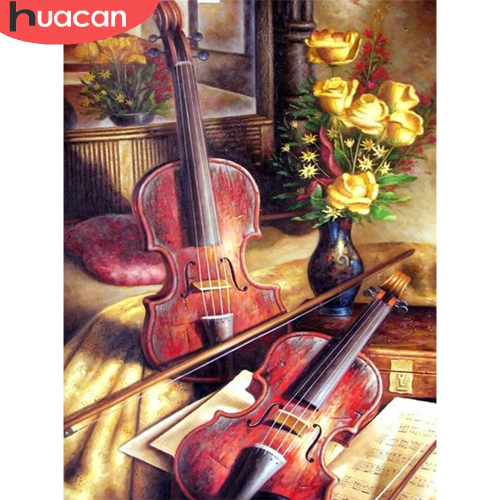 

HUACAN Full Square/Round Diamond Painting Violin Diamond Mosaic Flower Cross Stitch Wall Art BedroomDecoration