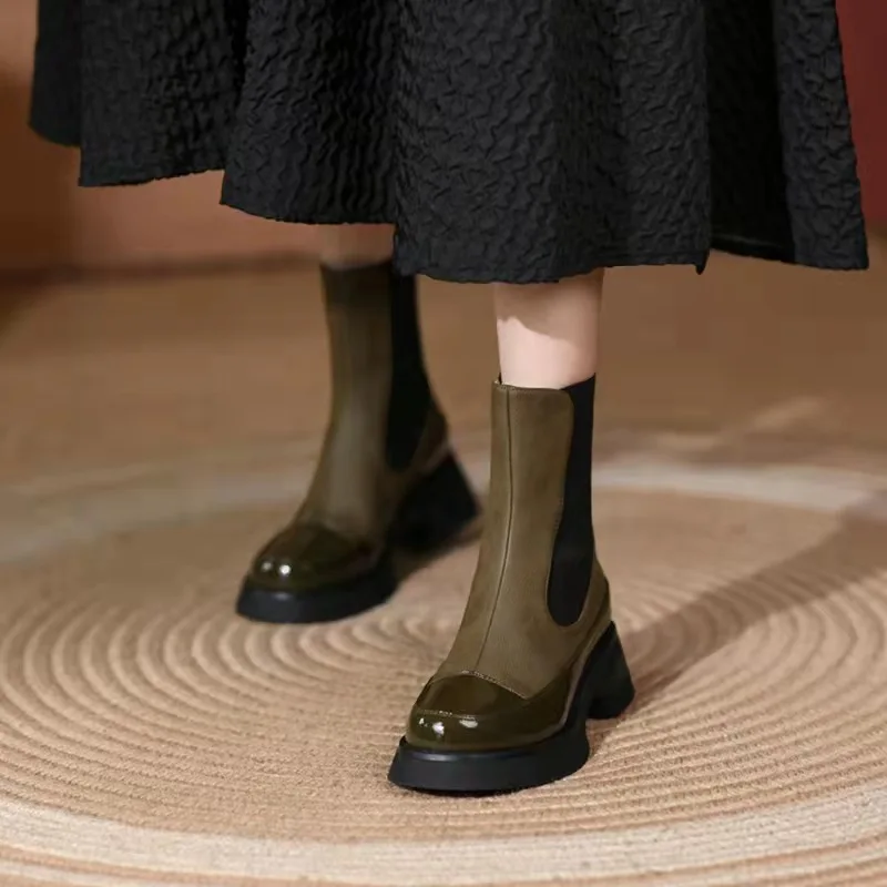 

Женские резиновые туфли сапоги на плоской подошве на платформе, средний каблук из искусственной кожи, базовая обувь, дождевые Сабо