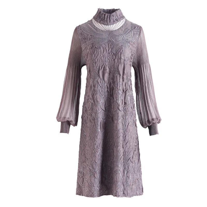 

French Style t Autumn Winter 2020 New Women's High End Embroidery Pleated Dresses