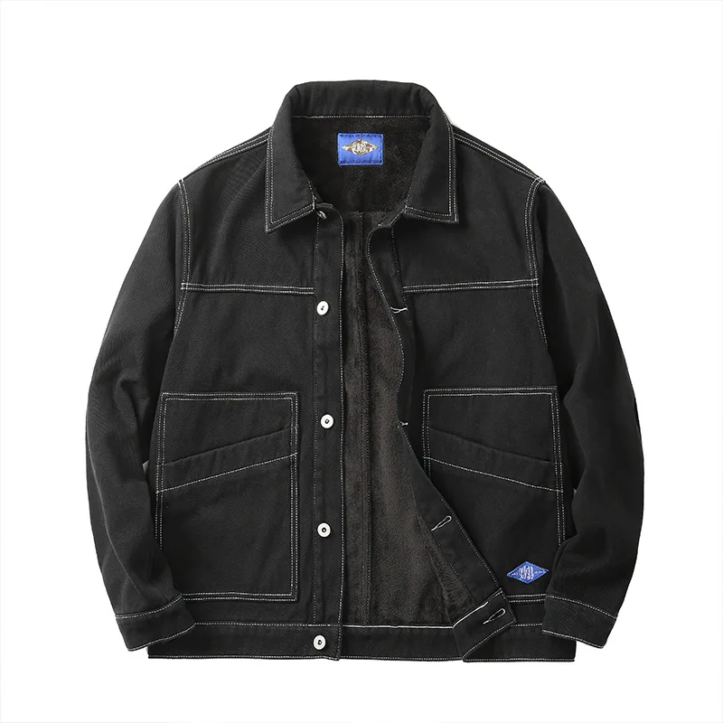

# menswear Japanese popular bigger sizes in winter and hair thickening jean jacket male loose tooling joker jacket