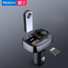 ROCK Car Bluetooth Kit FM Transmitter Handsfree Calling 5V 3A 36W Dual USB Type-C PD Output Car Charger MP3 Audio Player TF Card