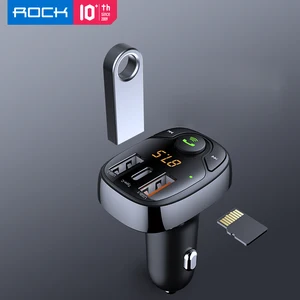 rock car bluetooth kit fm transmitter handsfree calling 5v 3a 36w dual usb type c pd output car charger mp3 audio player tf card free global shipping