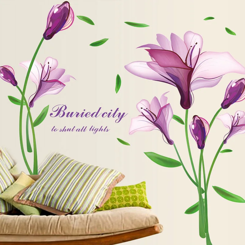 

Purple Flower PVC Decals Self-Adhesive Romantic Bedroom Living Room TV Home Wall Decoration Removable Waterproof Wall Stickers