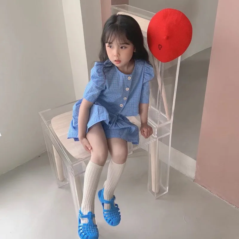 Одежда для девочек летняя модная маленькая квадратная клетчатая рубашка из двух