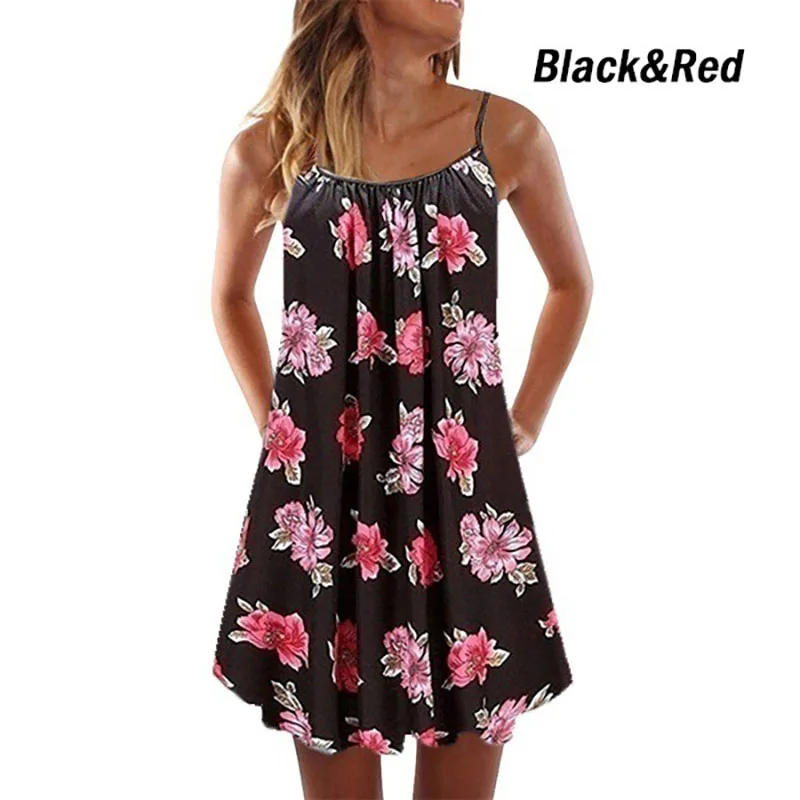 

2021 Summer Boho Dress Loose Beach Dress Women Sexy Sleeveless Floral Print Plus Size Casual Mini Dress Maxi Dresses for Women Y