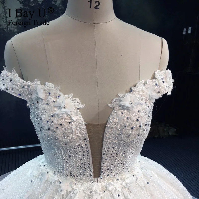 Luxury Sequins Lace Wedding Dresses 2021 3D Flower Ivory Shiny Beading Ball Gown Bridal Gowns Dress Dubai Vestidos De Novia | Свадьбы и