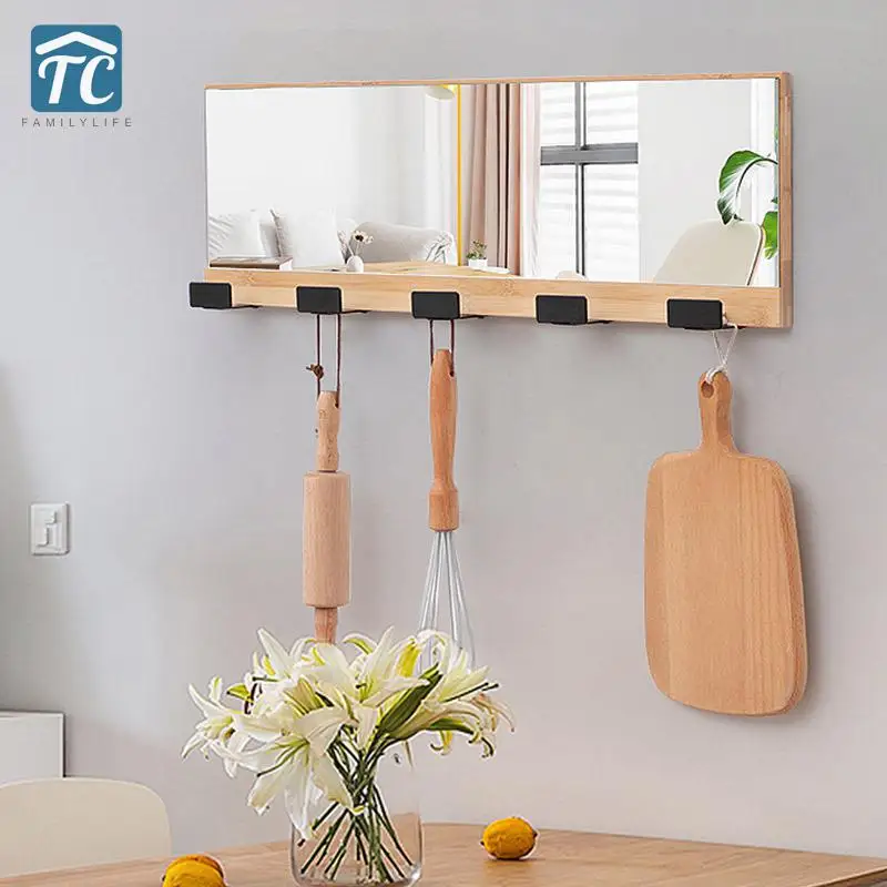 Настенный деревянный крючок для пальто с зеркалом вешалка ванной комнаты дверь