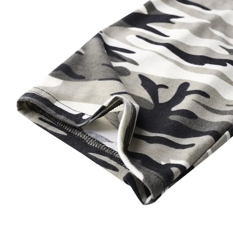 

Women's latest fashion casual round neck three-quarter sleeves imitation cotton camouflage printing casual comfortable loose ser