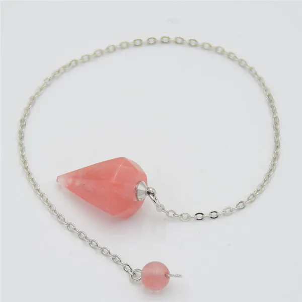 Watermelon Crystal Малый размер натуральные аметисты Lapis Розовый Прозрачный кристаллический камень подвеска цепочка с кулоном в виде конуса придавая целебная чакра Шестигранная цепь маятник - Окраска металла: Watermelon Crystal