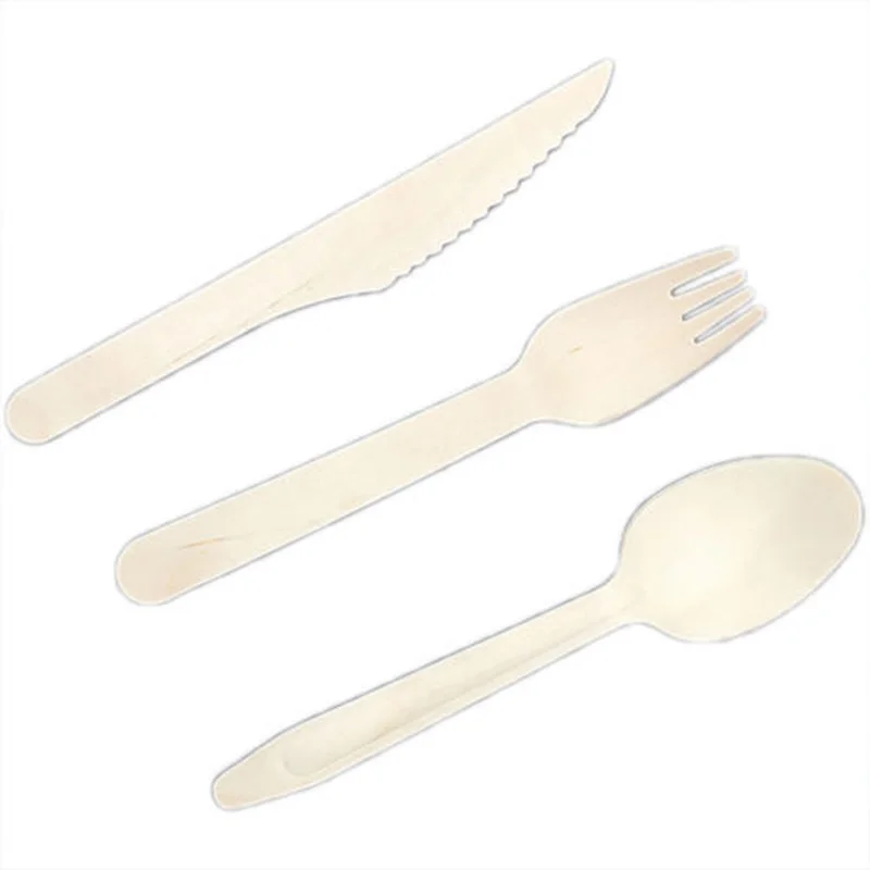 Одноразовые деревянные столовые приборы 100 шт вилки (100)/фрезы (100)/ложки (100)