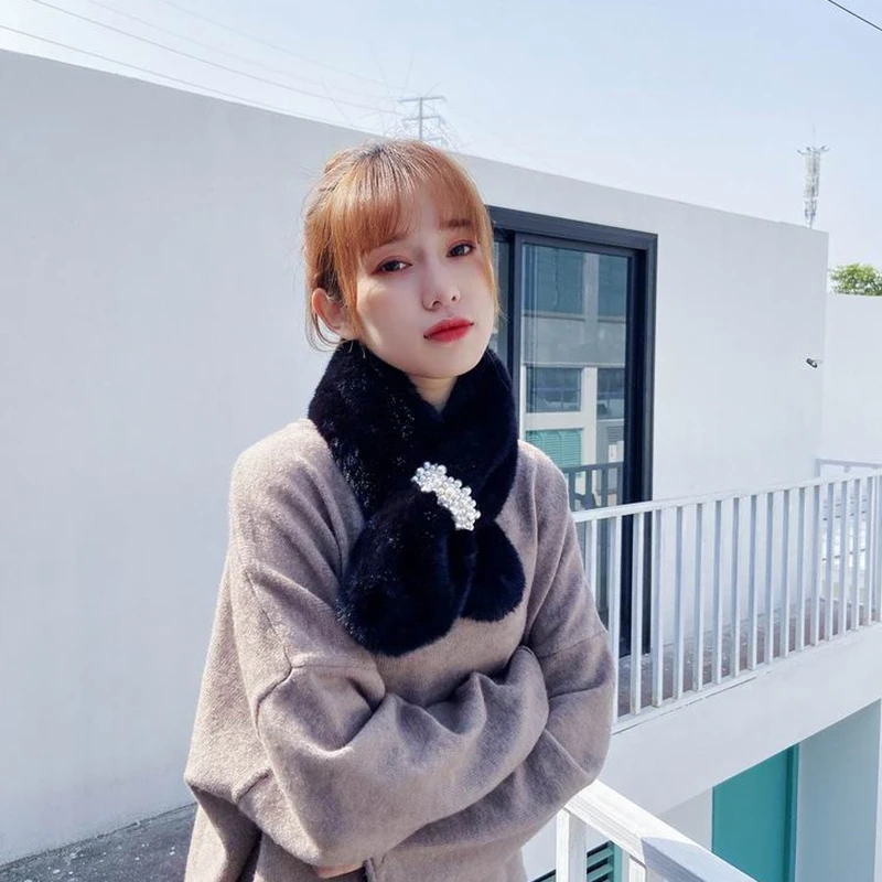 Зимний Теплый женский шарф в Корейском стиле искусственный плюшевый с имитацией