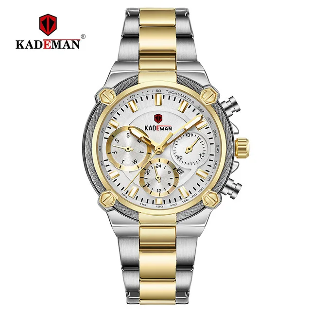 gold white KADEMAN женские часы, роскошные модные женские водонепроницаемые кварцевые часы, Топ бренд, золотые полностью стальные повседневные женские наручные часы - Цвет: gold white