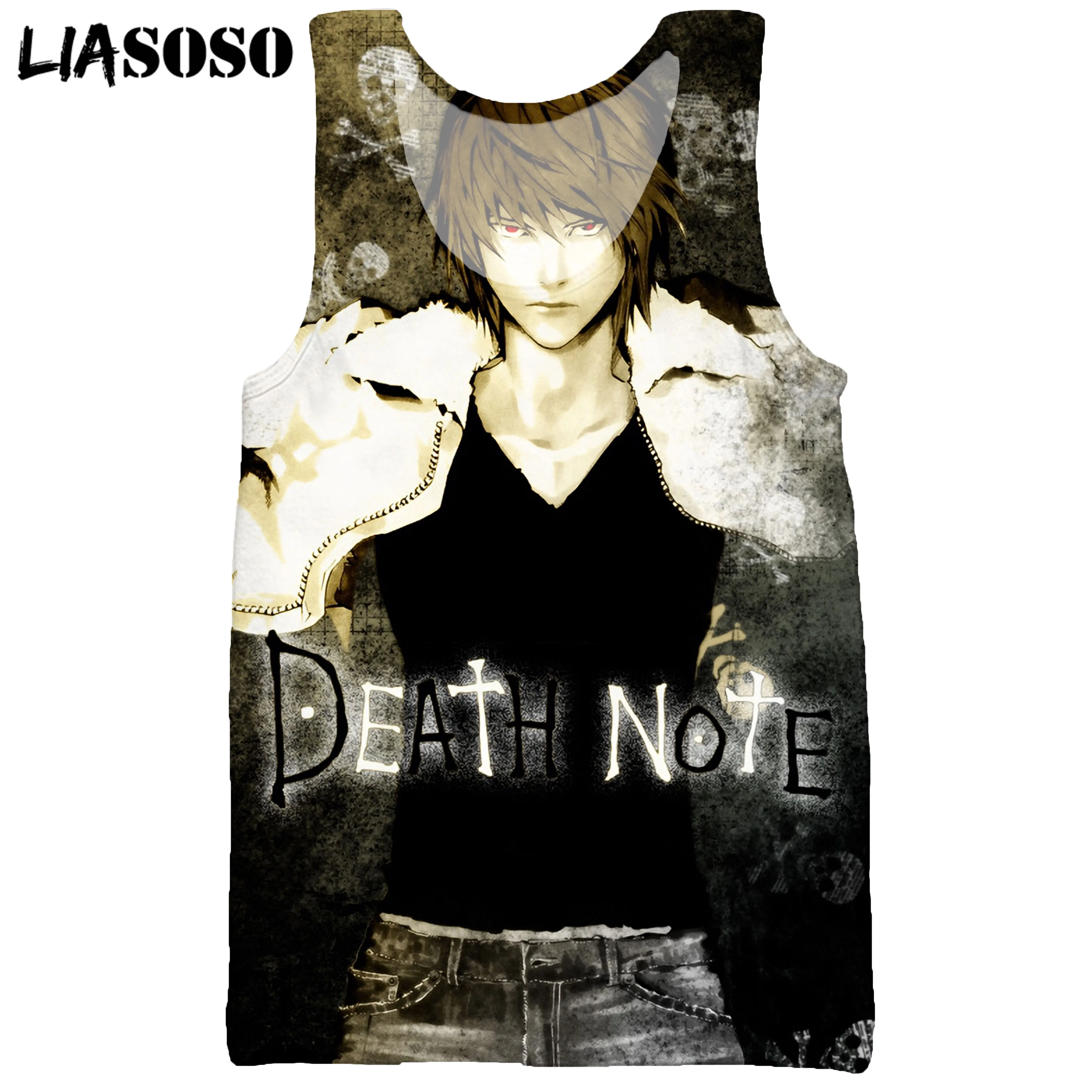 

LIASOSO 3D Print Men's Japanese Anime Death Note Face Summer BeachCasual Fashion Vest Sleeveless Hip Hop Cool Street Tank Tops