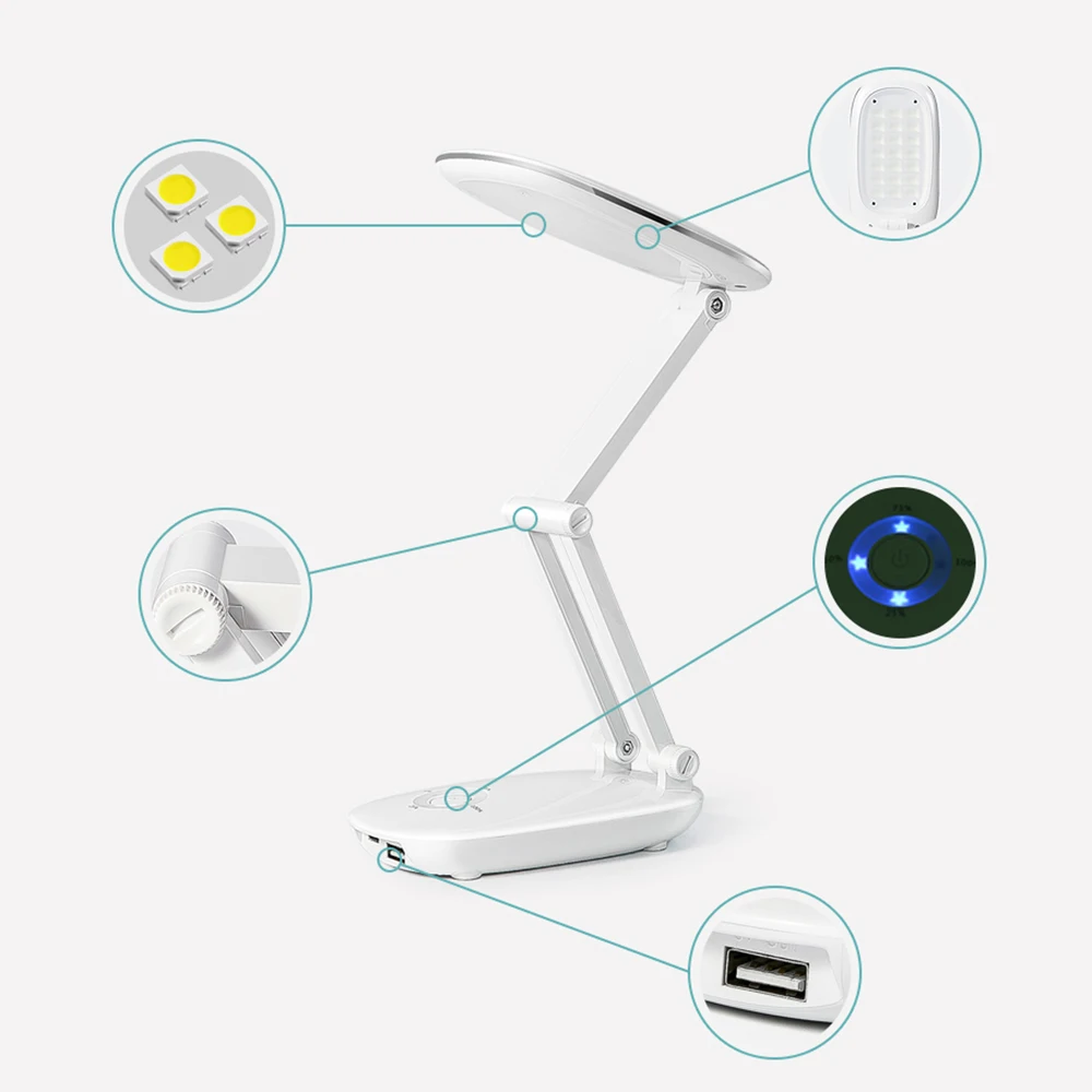 Mini Portable Powerful Led Desk Lamp 4000mAh Battery Rechargeable Dimmable Folding Light USB LED Table Lamps with Power Bank | Лампы и