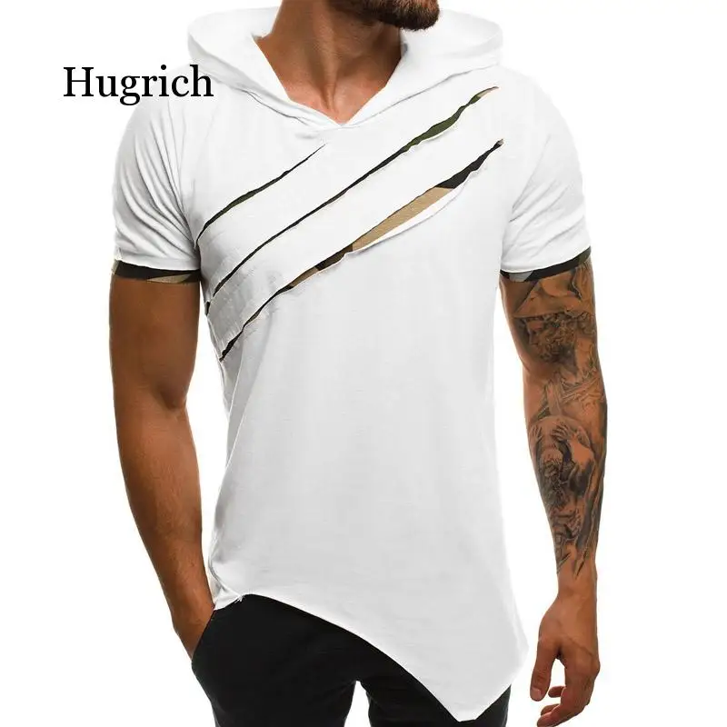 

Men's summer t-shirt with hood new casual t-shirt slim short sleeve large size 3xl plain color street clothes