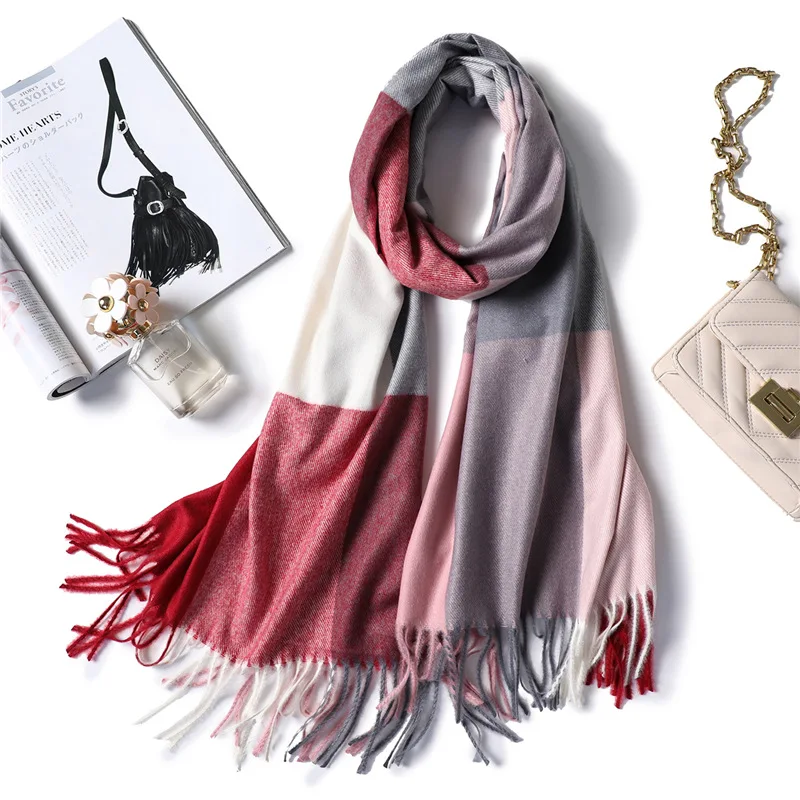 

2020 Warm Women Double-side Cashmere Scarf Luxury Brand Plaid Winter Scarves Ladies Tassel Foulard Pashmina Blanket Shawl