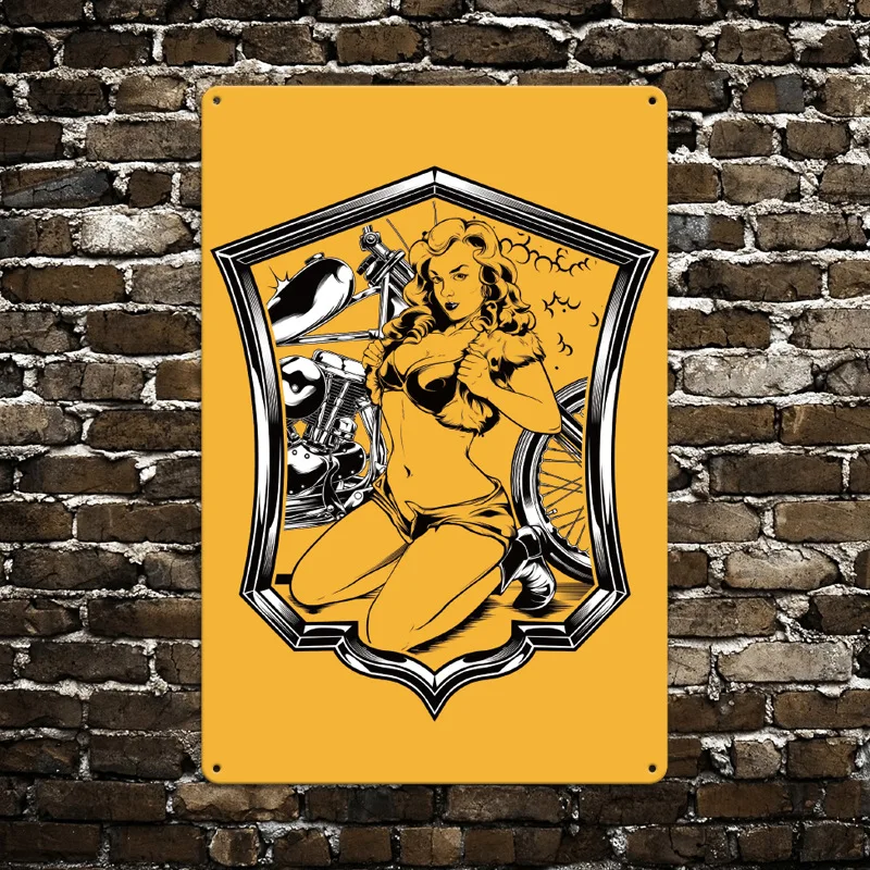 Привлекательные женские знаки в мотоциклетном стиле винтажный настенный плакат