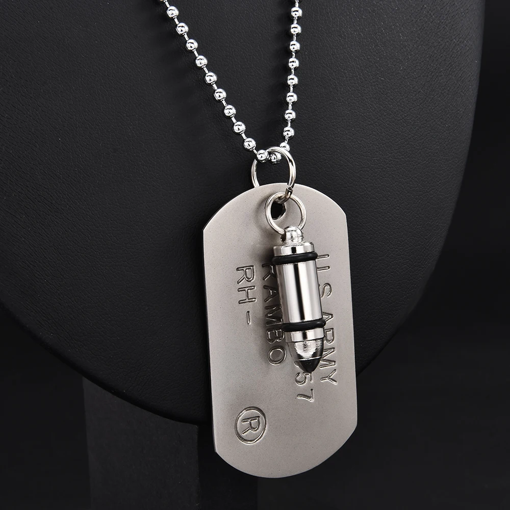 

High Quality Fashion Men Military Army Bullet Charm Dog Tags SINGLE EMBOSSED Chain Pendant Necklace Jewelry Gift