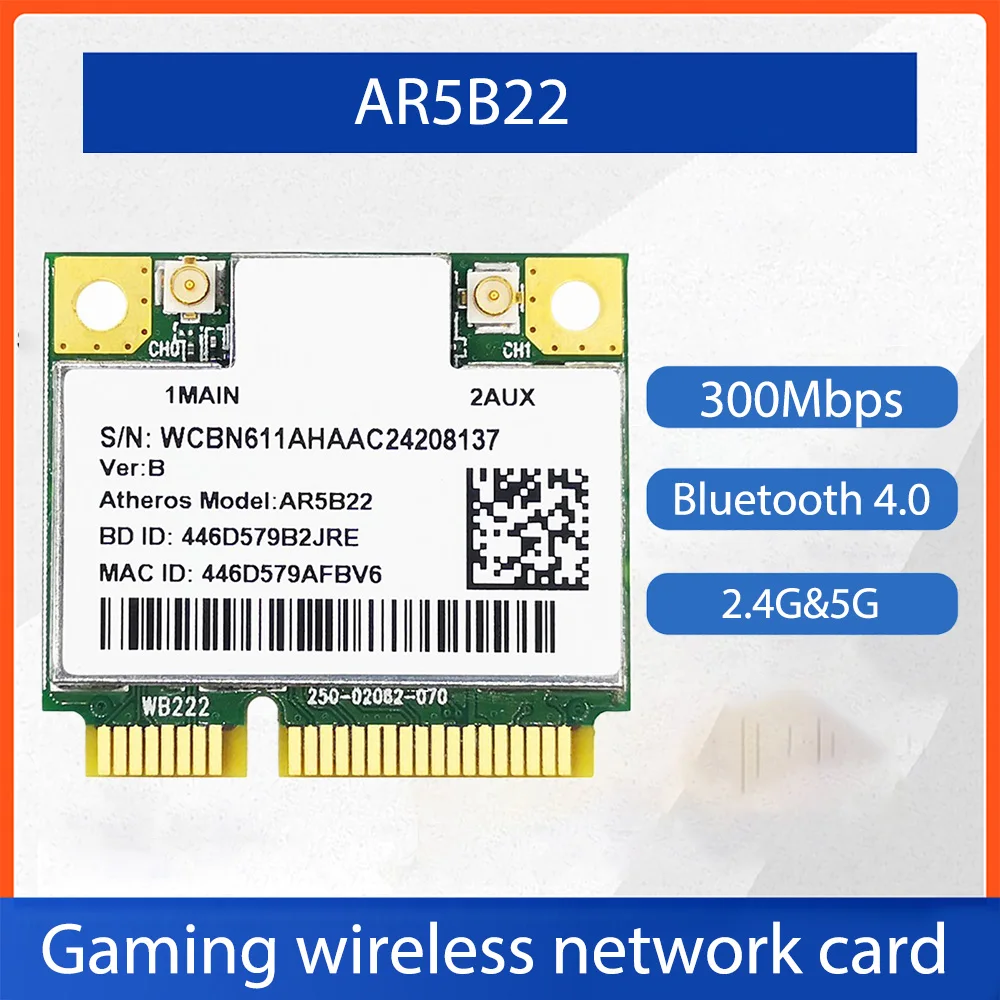 

2.4/5GHz Dual Band Mini PCI-E WiFi Card AR5B22 Chip Bluetooth 4.0 300Mbps Wireless Network Card for Windows7/8/10