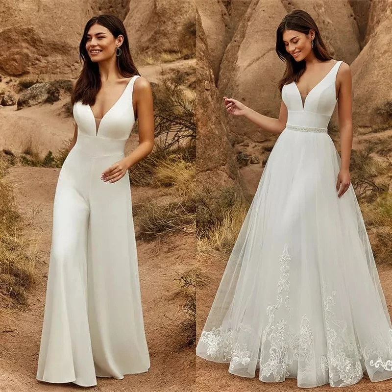 bridal dresses Bohemian Wedding Dress V-Neck Cap Sleeve A Line Boho Simple Bridal Gowns Vestido De Noiva Elegant Bride Dresses modest wedding dresses