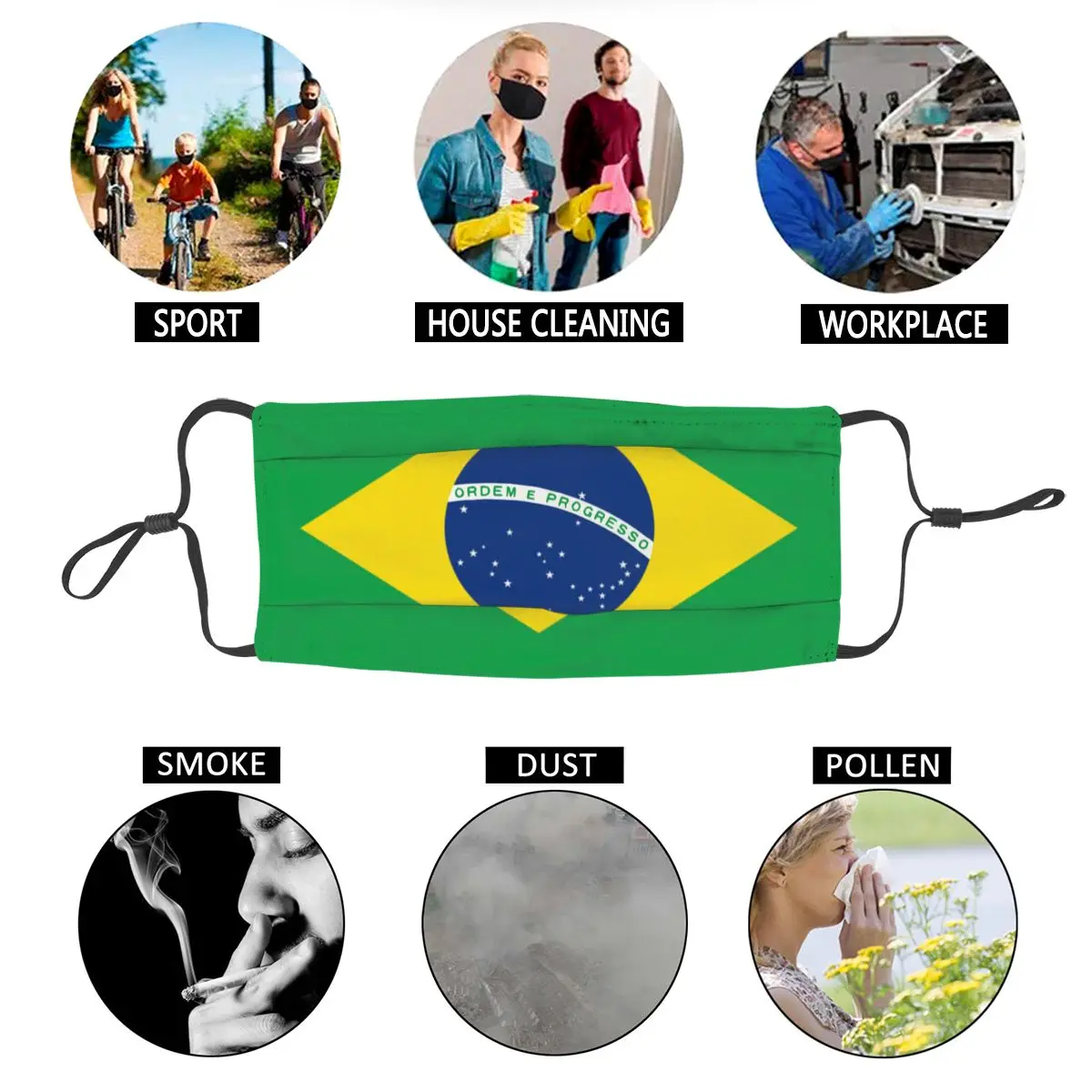 

Brazil Flag Men Women Non-Disposable Face Mask Anti Haze Dust Protection Cover Respirator