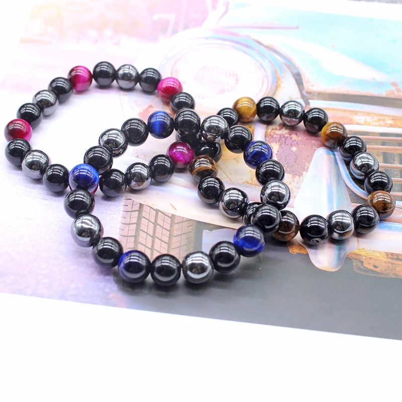 Натуральный черный обсидиан гематит тигровый глаз бусины браслеты для мужчин