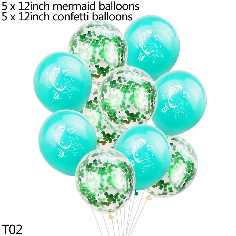 T02 mermaid balloon 10 шт. тема Русалка воздушный шар надувной воздушные гелиевые конфетти латексный шар Русалка День Рождения украшения маленькая Русалка Вечерние - Цвет: T02 mermaid balloon