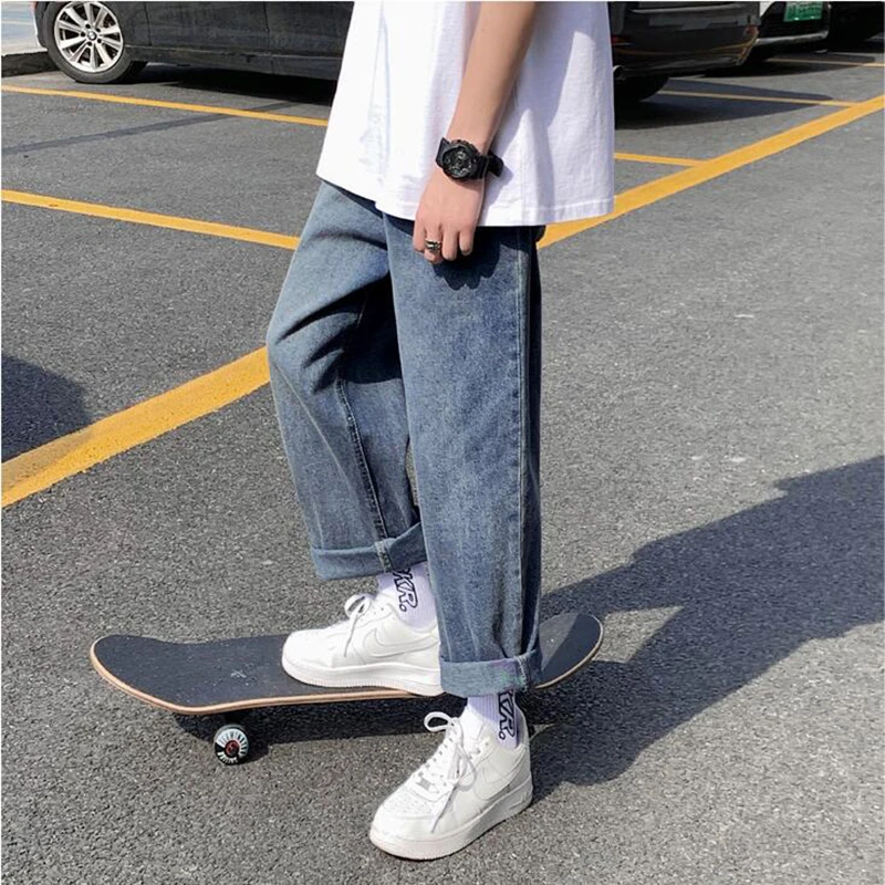 

Spring Retro Korean Straight Denim Pants Men's Loose Wide Leg Pants Students Versatile Casual Pants