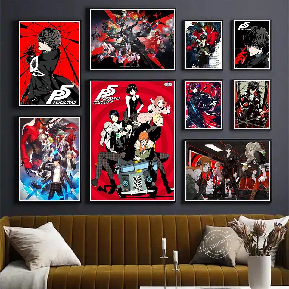 Persona 5 плакат видео игры тапочки в виде персонажа аниме детские краски Печать Wall Art