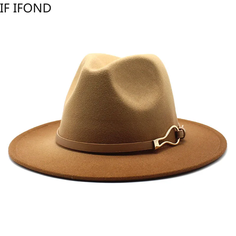 

New Gradient Fedora Hat Winter Women Men Wool Casual Designed Felted Jazz Hat Autumn Wide Brim Church Formal Sombrero Caps
