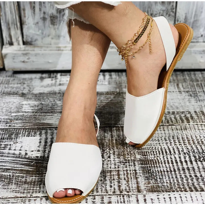 

2021 summer sandals women flat shoes women casual open-toed shoes PU upper casual solid sewing shoes size 35-43