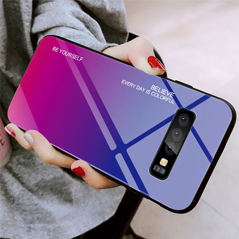Tempered Glass Cases For Samsung Galaxy A70 Case A50 A30 A20E A20 A10 M30 M20 M10 A750 Back Gradient Color Bumper A9Pro 2019 | Мобильные