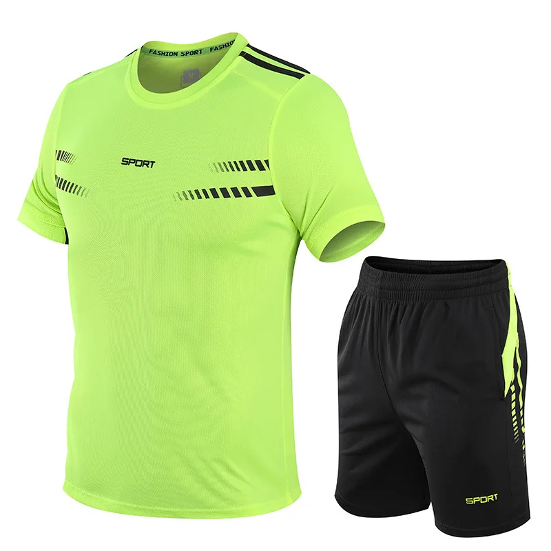 

Summer Men's Casual Sportswear Short Sleeve Shorts Set Fitness T-shirt Two Piece Cool Mountaineering Quick Dry T-shirt