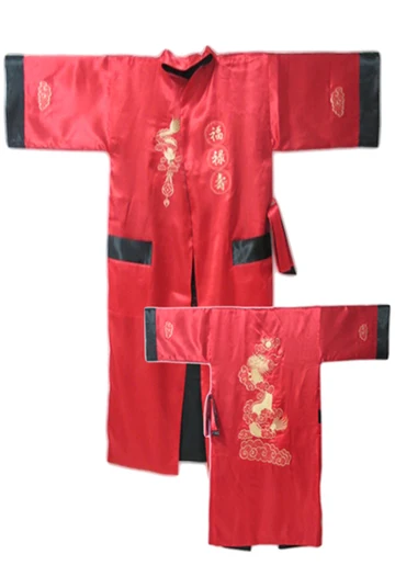 Двусторонняя бордовая черная китайская мужская шелковая атласная ночная