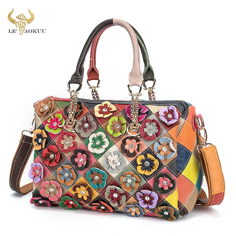 New Multi-Color Soft Leather Luxury Brand Ladies Flower Fashion Shopper Handbag Shoulder bag Women Designer Female Tote bag 297