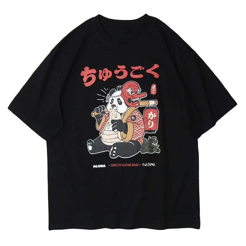 

Funny Japanese Style Panda Print Short Sleeve T Shirts Casual Streetwear Tops Tees Men Hip Hop Fashion Summer Tshirts Male