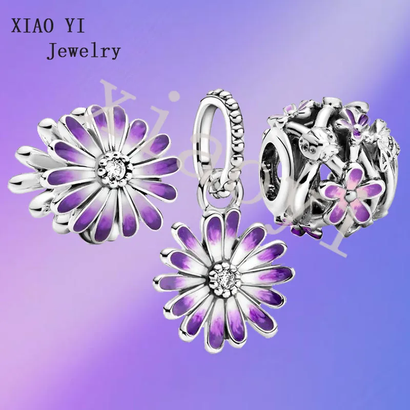 

XIAOYI 2021 Новинка s925 Весенняя фиолетовая эмалированная Маргаритка цветок с вырезами подвеска оригинальная старшая самодельная бижутерия жен...