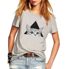 Женская футболка с мультяшным треугольным котом, новинка 2021, летняя повседневная свободная футболка, забавная футболка с коротким рукавом и круглым вырезом, размера плюс