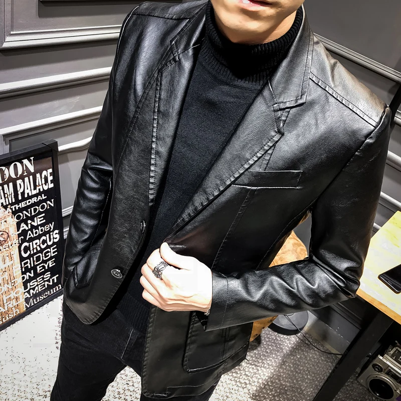 Новая Европейская и американская мода Простая мужская кожаная куртка одежда