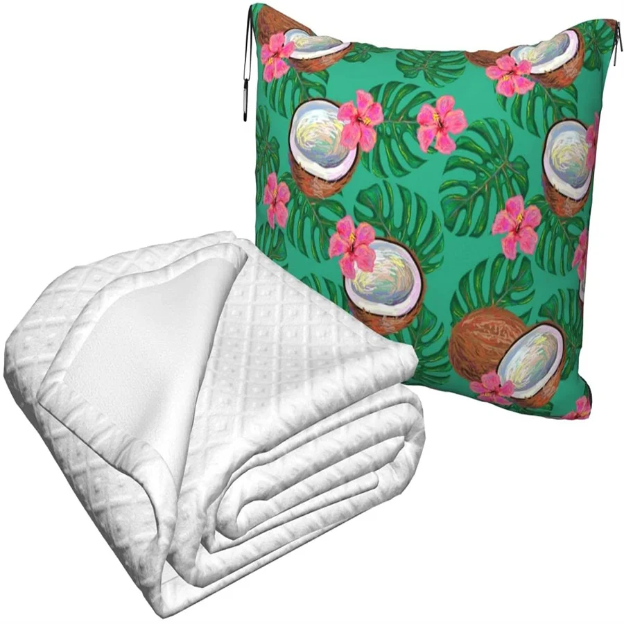 Preço Coco Tropical E Flores Viagem Travesseiro Cobertor Dois-em-um Mochila Cinta E Compacto Avião Saco Cintura Suporte 60x43 Polegadas