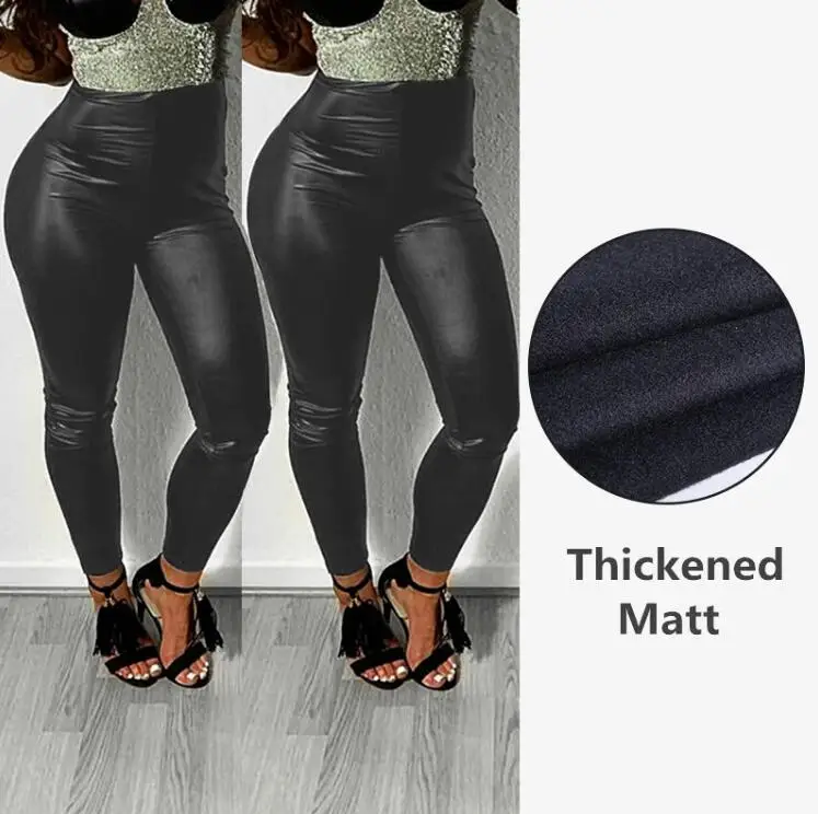 Thickened matt Женские штаны из искусственной кожи размера плюс с высокой талией, обтягивающие леггинсы с эффектом пуш-ап, сексуальные эластичные брюки, Стрейчевые леггинсы из искусственной кожи 5XL ouc306 - Цвет: Thickened matt