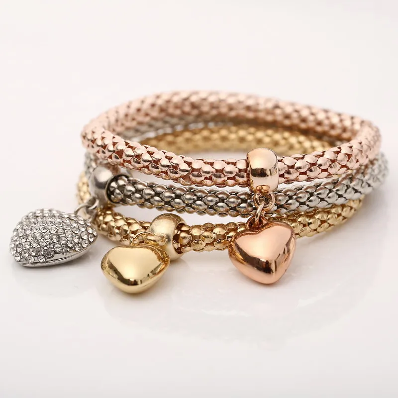 3 шт./компл. с кристальной совой; сердечка Браслеты& Bangles, золото/покрытый серебром Слон Подвески в виде якоря Стразы Браслеты для Для женщин