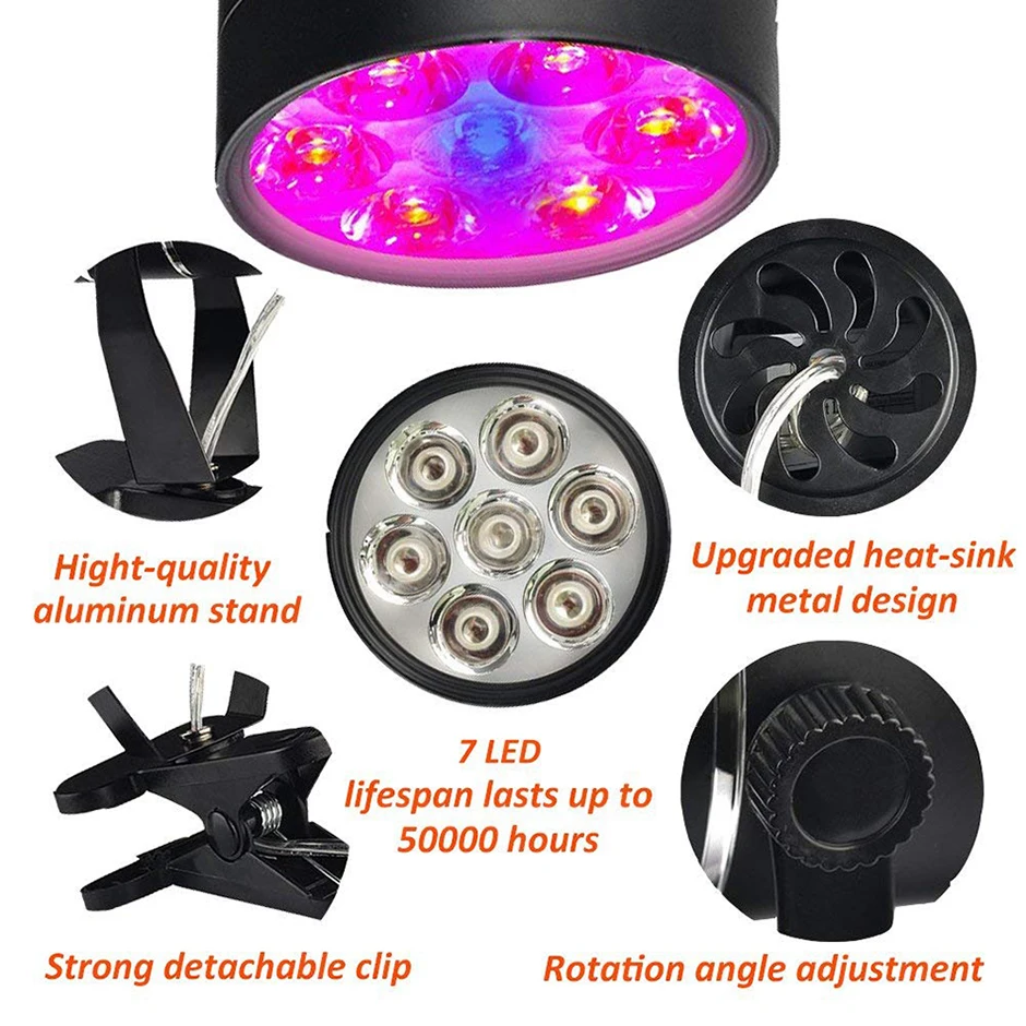 

LED Grow Light Bulb Spectrum Adjustable Plant Light Flexible Clamp Base for Indoor Plants Lamp for Garden Greenhouse Organic