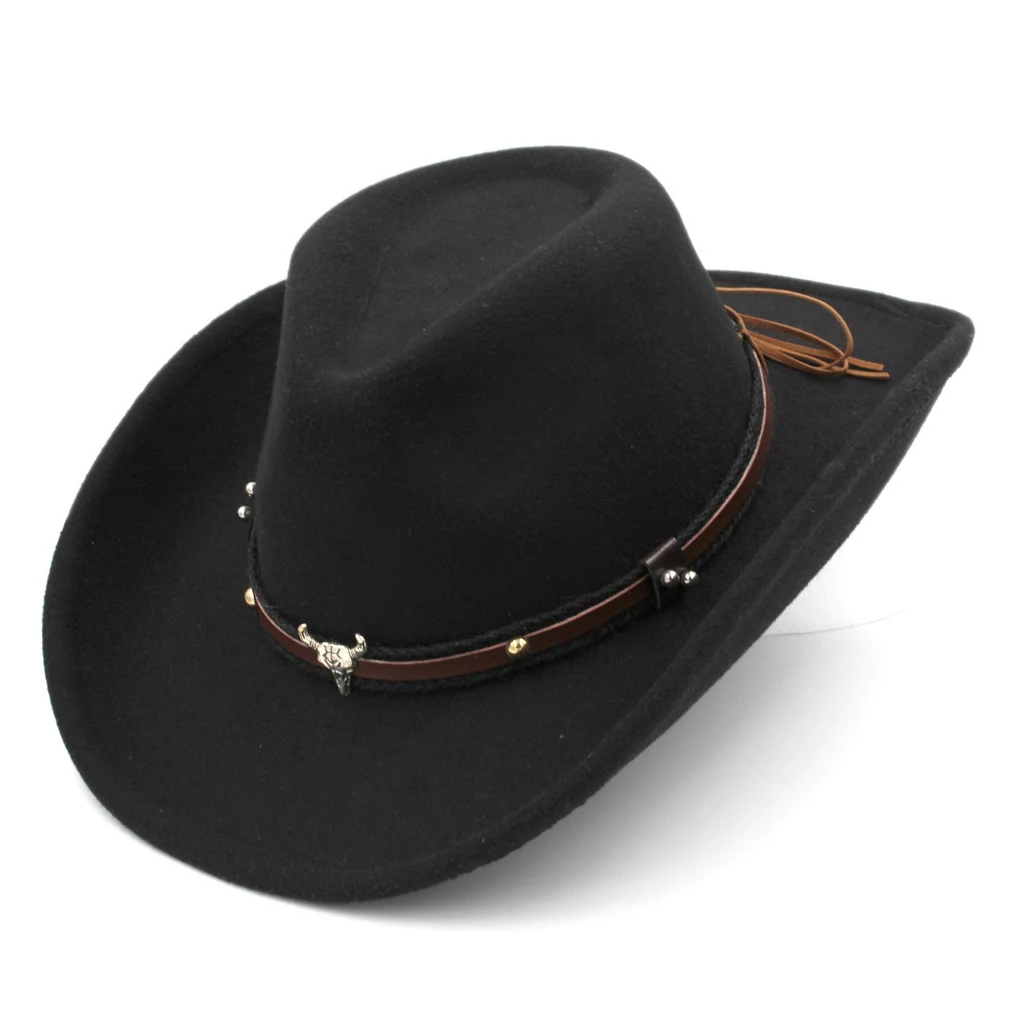 

Mistdawn Unisex Wool Blend Western Cowboy Fedora Cap Wide Brim Sombrero Godfather Cap Church Caps Jazz Hat Tauren Leather Band