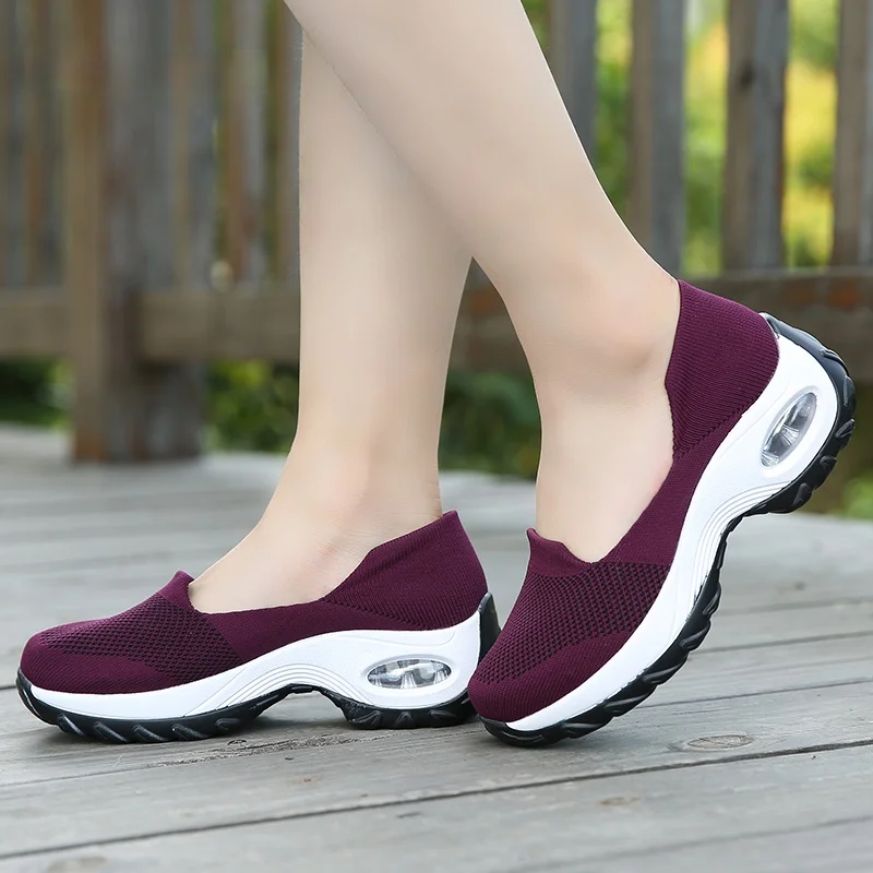 

EOFK Women Sneakers Slip-On Spring Summer Cushioning Sports Shoes for Female Wine Red Comfortable Women's Loafers Flats