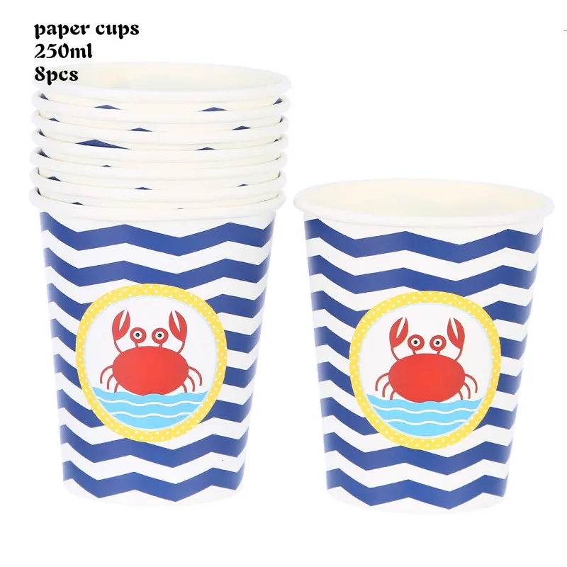 paper cup Синий навигационный декор для дня рождения, одноразовая посуда для плавания с Китом, тарелки, салфетки для детей, детские вечерние принадлежности для душа - Цвет: paper cup