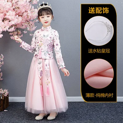 Осень-зима плотные легинсы с юбкой для девочек Cheongsam костюмы Супер и волшебным