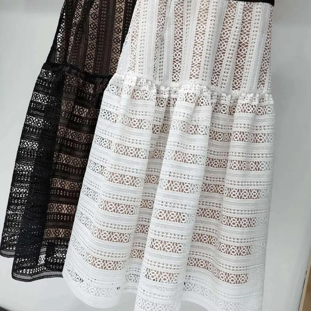 

AELESEEN Runway Fashion Summer Lace Dress Women 2020 High Quality Elegant Sleeveless Ruffles White Party Holiday Dress Vestidos