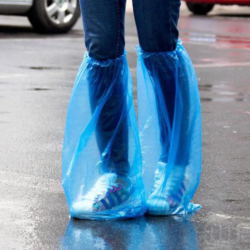 

50pcs Disposable Shoe Covers High-Top Overshoes Waterproof Anti Slip Cleaning Plastic Shoe Covers Boot Covers Carpet Protectors
